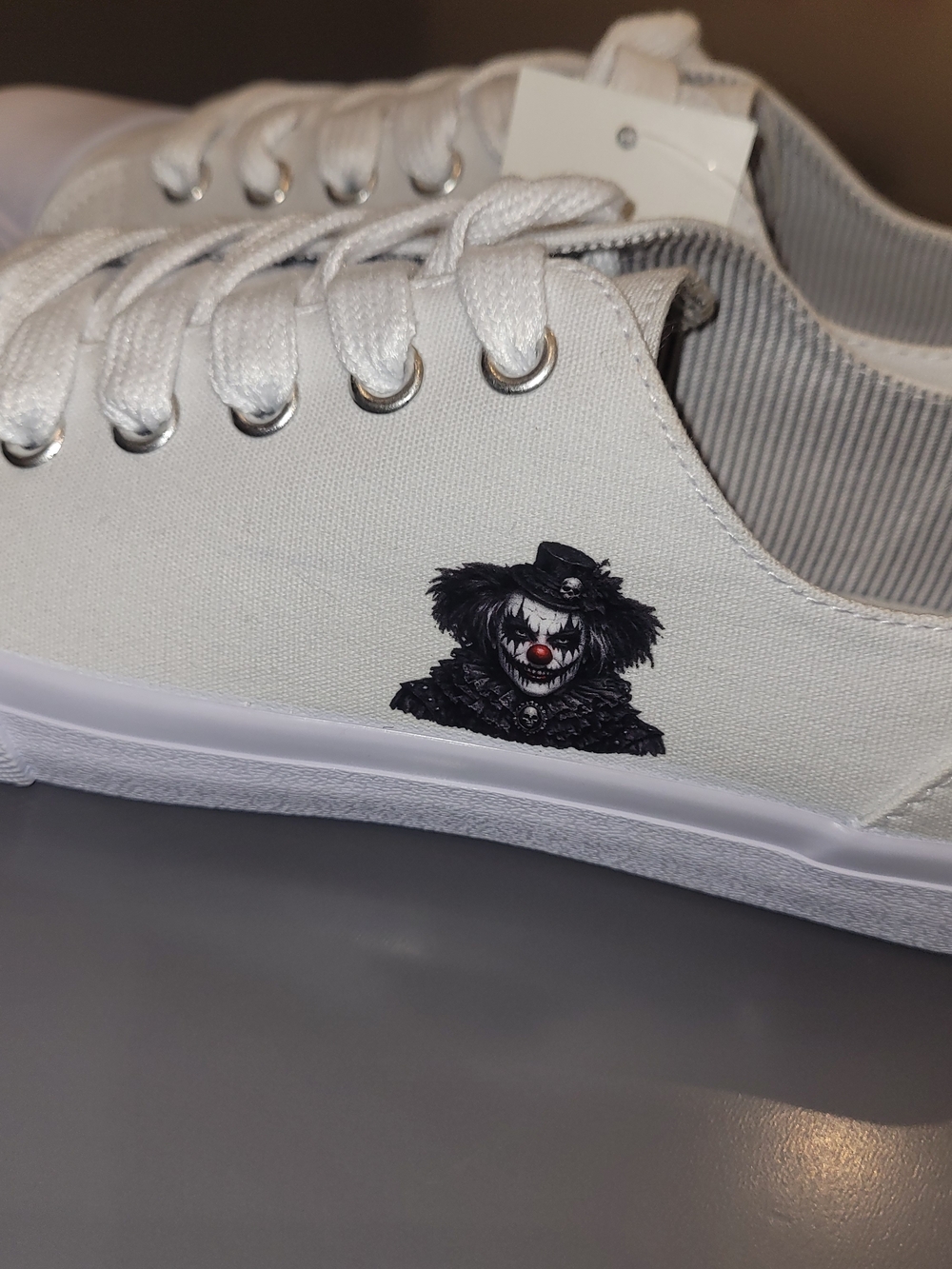 Custom Goth Skull Clown Sneakers Womens 7 Edgy Alt Canvas NWT - Picture 5 of 6